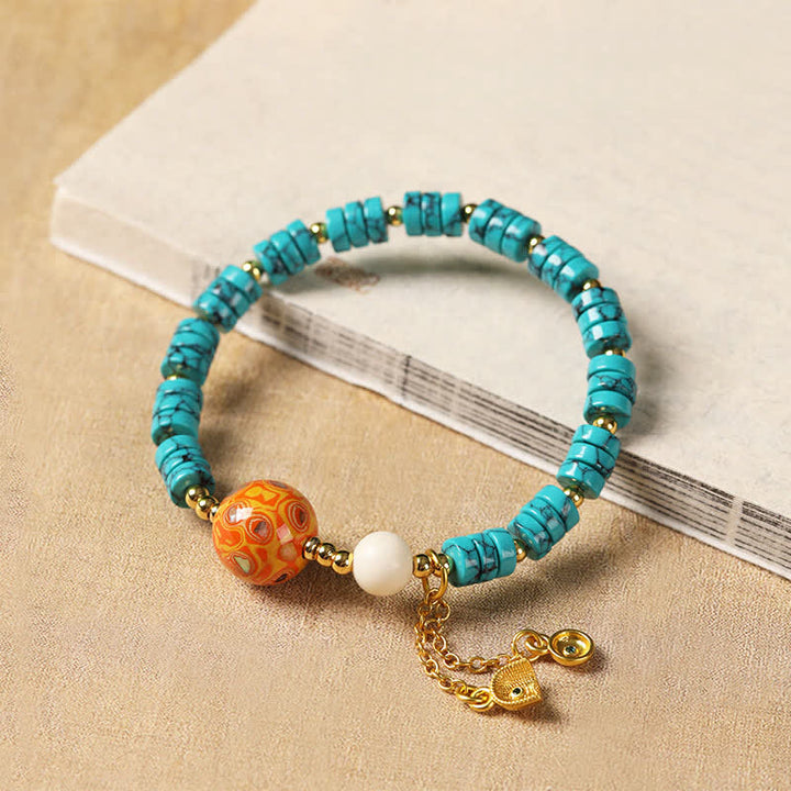 Buddha Stones Turquoise Communication Handcrafted New Chinese Disc Bead Bracelet - image 0