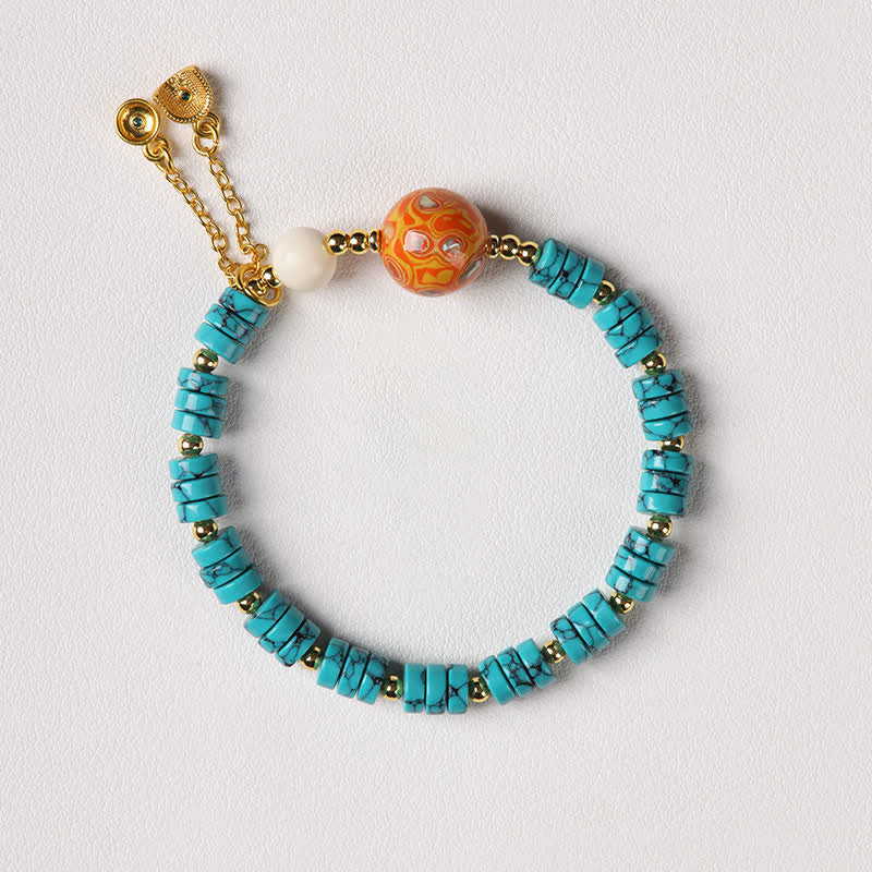 Buddha Stones Turquoise Communication Handcrafted New Chinese Disc Bead Bracelet - Style 2 - Blue Turquoise - Turquoise(Purification ♥ Serenity) - image 2