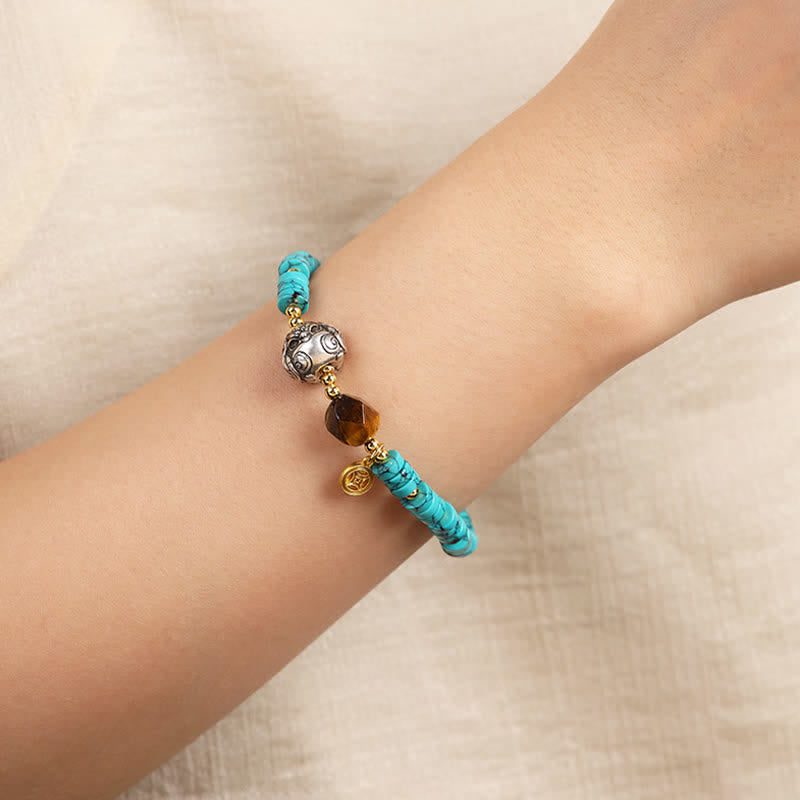 Buddha Stones Turquoise Communication Handcrafted New Chinese Disc Bead Bracelet - image 6