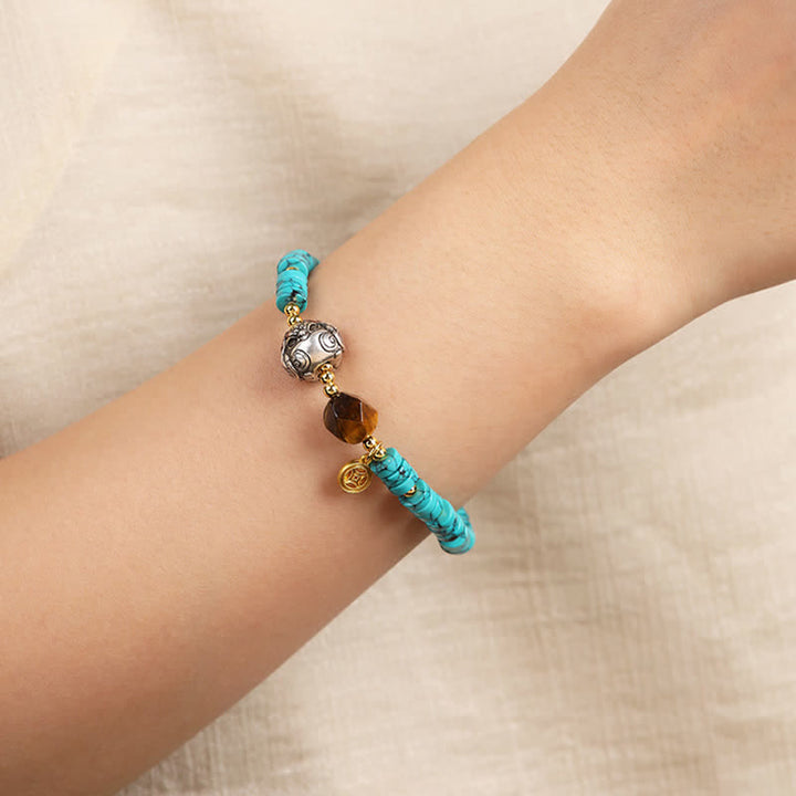 Buddha Stones Turquoise Communication Handcrafted New Chinese Disc Bead Bracelet - image 6