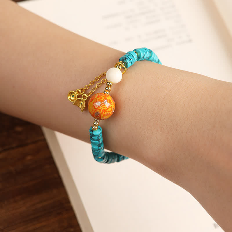 Buddha Stones Turquoise Communication Handcrafted New Chinese Disc Bead Bracelet - image 7