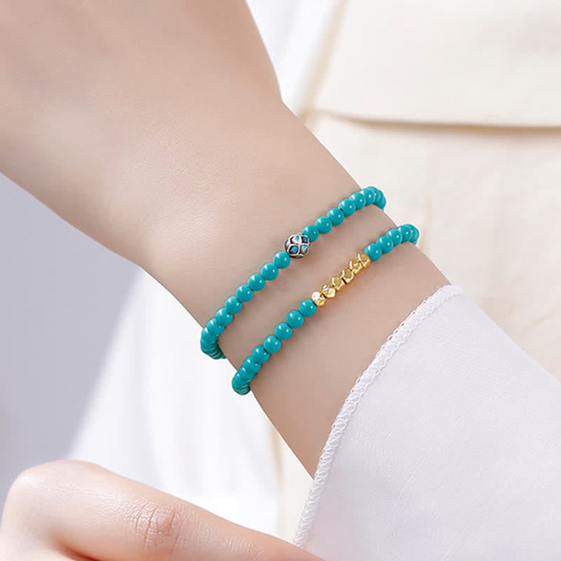 Buddha Stones Turquoise Communication Double Wrap Faceted Bead Handmade Bracelet - image 12