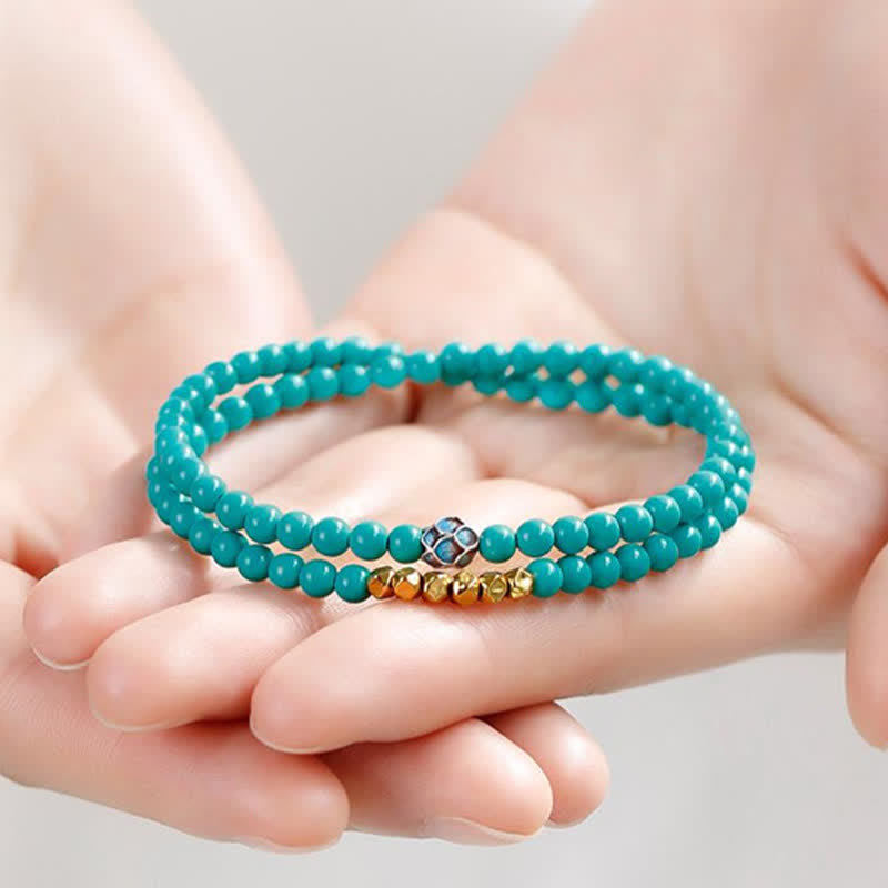 Buddha Stones Turquoise Communication Double Wrap Faceted Bead Handmade Bracelet - image 1