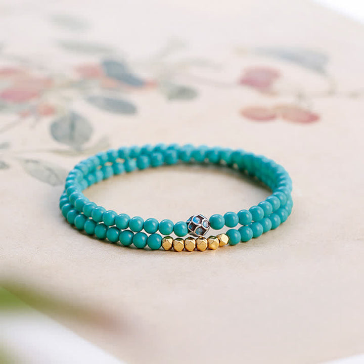 Buddha Stones Turquoise Communication Double Wrap Faceted Bead Handmade Bracelet - Turquoise(Protection ♥ Communication) - image 0
