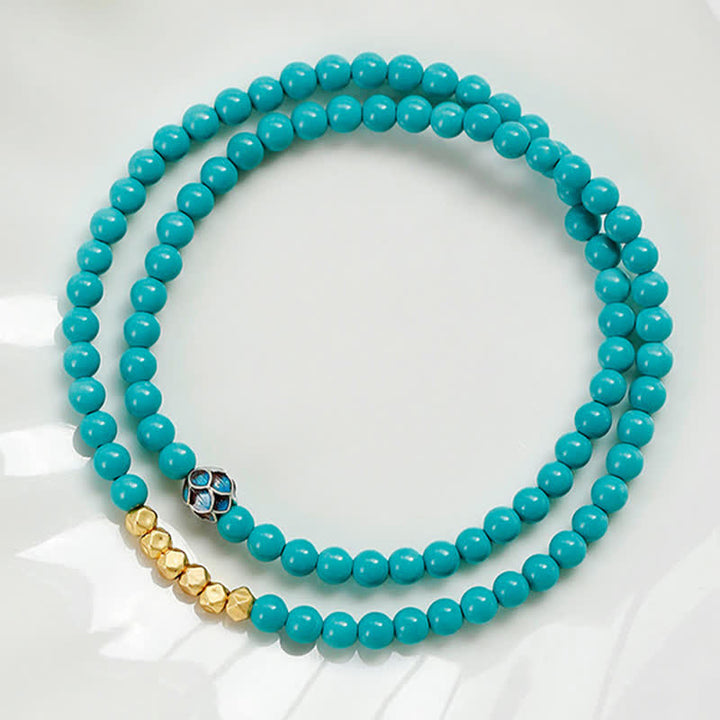 Buddha Stones Turquoise Communication Double Wrap Faceted Bead Handmade Bracelet - image 6