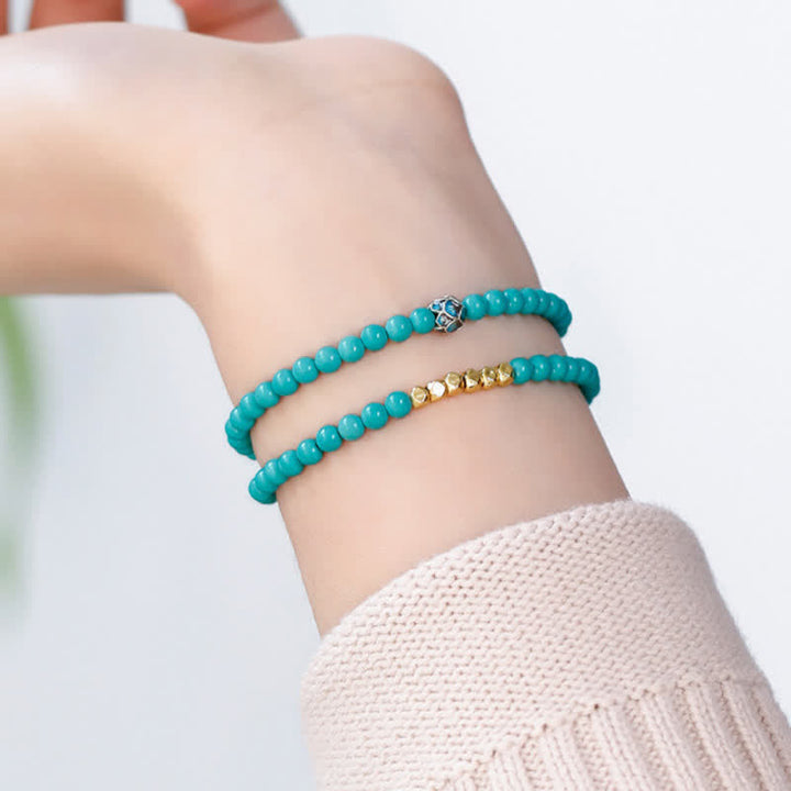 Buddha Stones Turquoise Communication Double Wrap Faceted Bead Handmade Bracelet - image 11