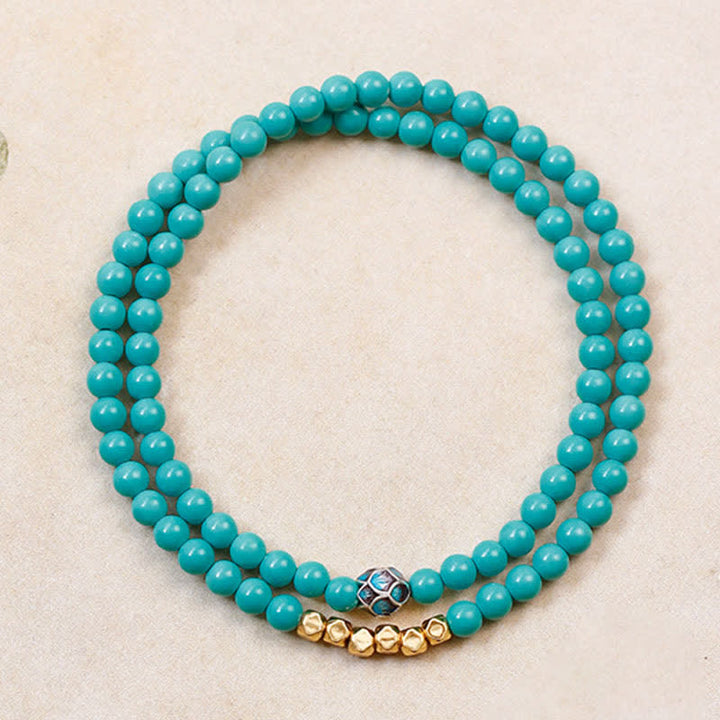 Buddha Stones Turquoise Communication Double Wrap Faceted Bead Handmade Bracelet - image 4