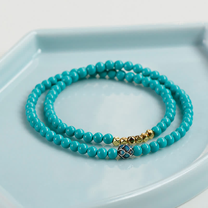 Buddha Stones Turquoise Communication Double Wrap Faceted Bead Handmade Bracelet - image 2