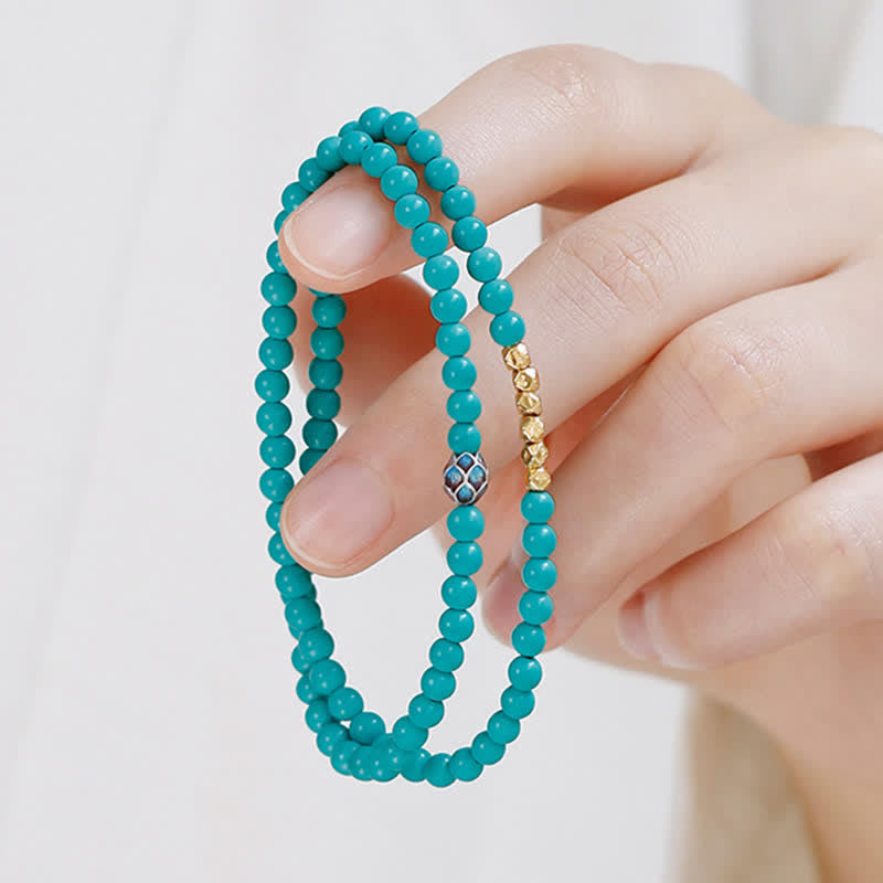 Buddha Stones Turquoise Communication Double Wrap Faceted Bead Handmade Bracelet - image 9