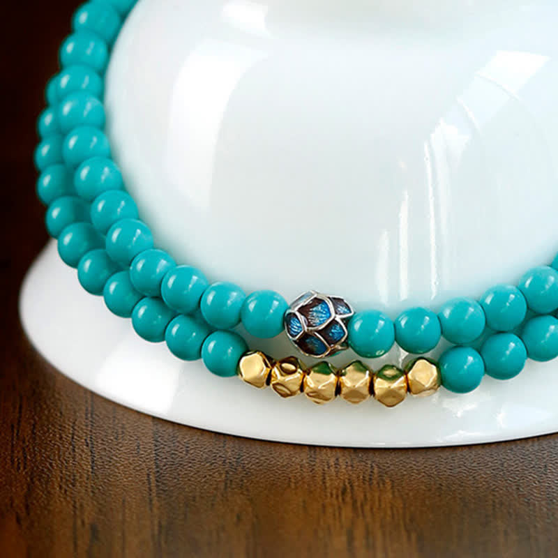 Buddha Stones Turquoise Communication Double Wrap Faceted Bead Handmade Bracelet - image 8