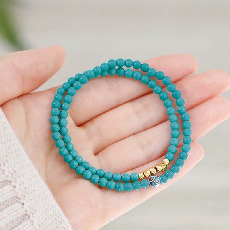 Buddha Stones Turquoise Communication Double Wrap Faceted Bead Handmade Bracelet - image 3