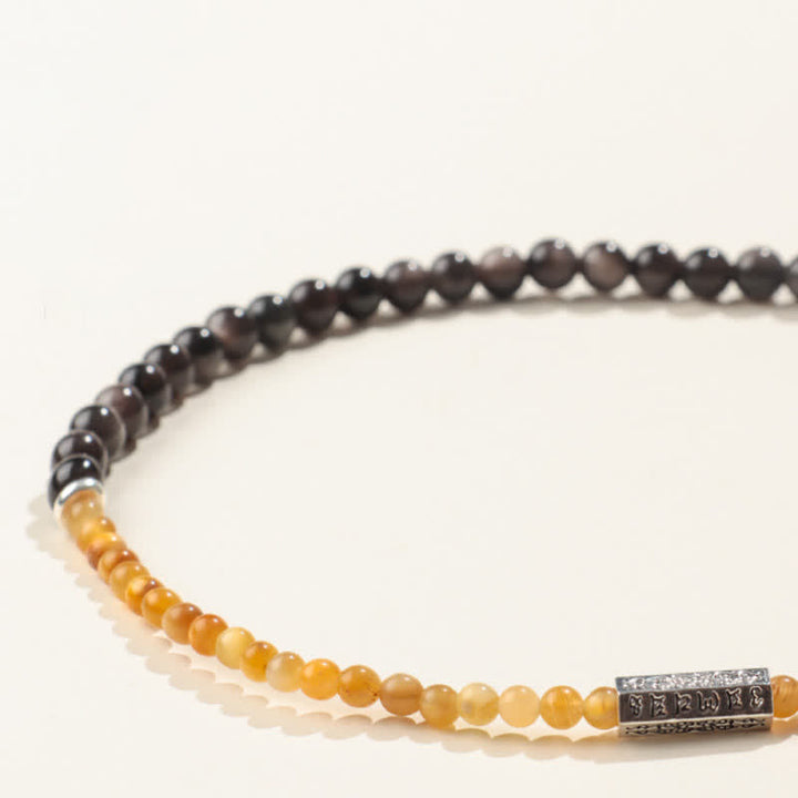 Buddha Stones Silver Sheen Obsidian Om Mani Padme Hum Grounding Double Wrap Bracelet - image 7