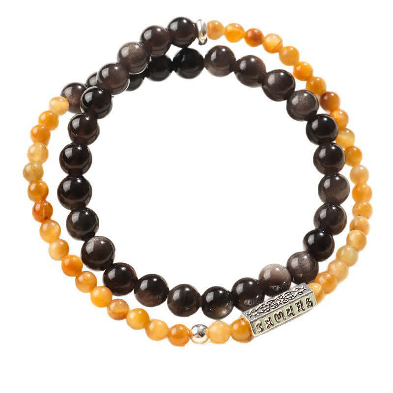 Buddha Stones Silver Sheen Obsidian Om Mani Padme Hum Grounding Double Wrap Bracelet - image 11