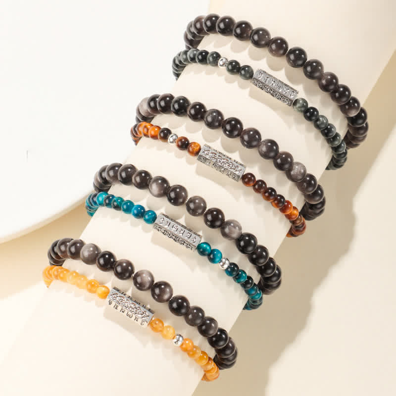 Buddha Stones Silver Sheen Obsidian Om Mani Padme Hum Grounding Double Wrap Bracelet - image 10