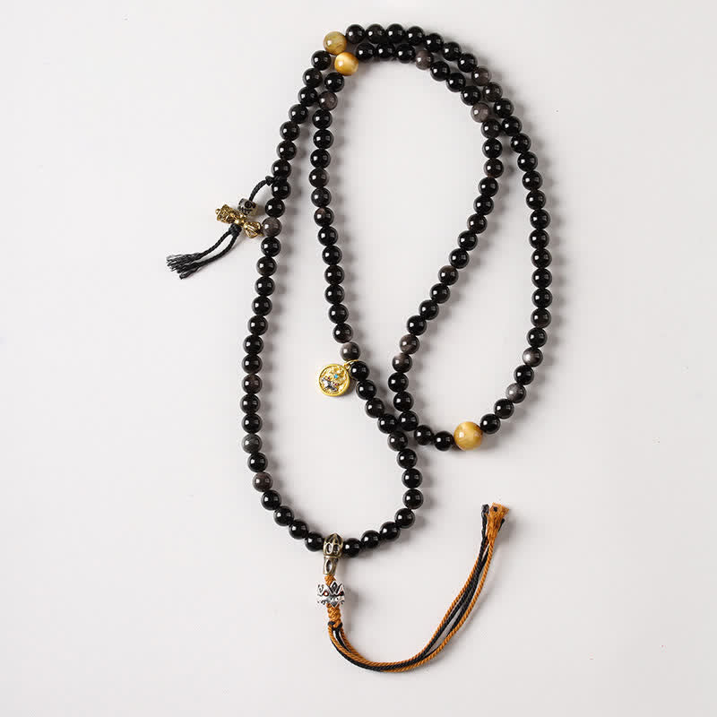 Buddha Stones Silver Sheen Obsidian Garuda Protection Hand-Woven Bead Necklace - Garuda(Protection ♥ Spiritual Power) - Silver Sheen Obsidian(Protection♥Soothing) - image 1