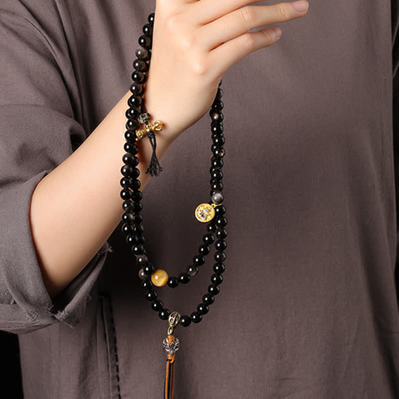 Buddha Stones Silver Sheen Obsidian Garuda Protection Hand-Woven Bead Necklace - image 9