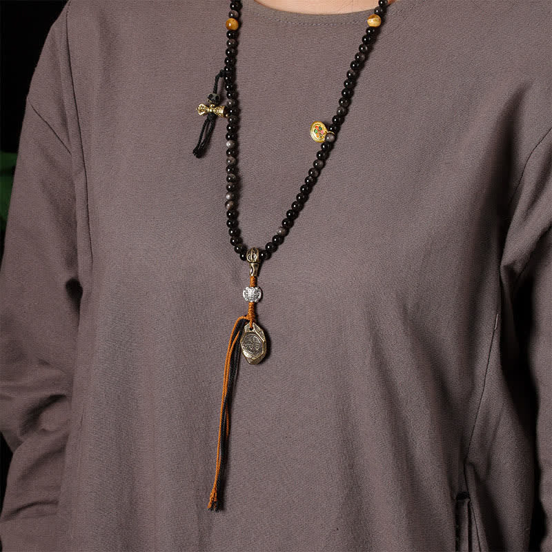 Buddha Stones Silver Sheen Obsidian Garuda Protection Hand-Woven Bead Necklace - image 11