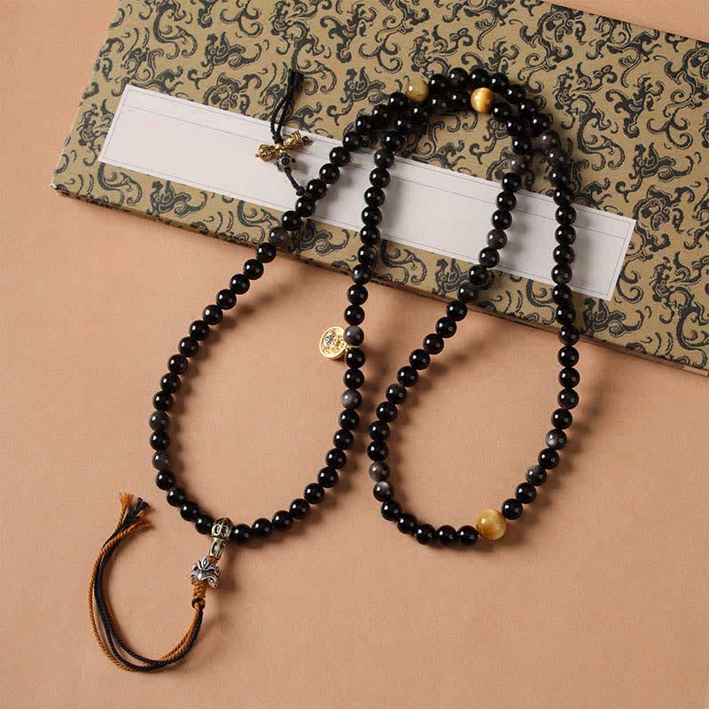 Buddha Stones Silver Sheen Obsidian Garuda Protection Hand-Woven Bead Necklace - image 3