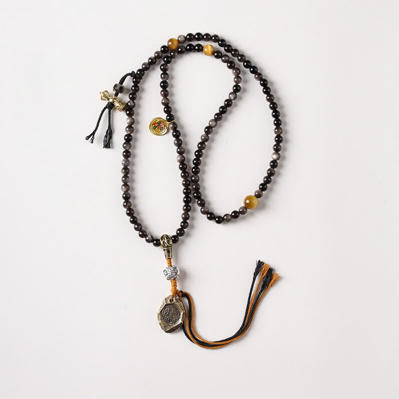 Buddha Stones Silver Sheen Obsidian Garuda Protection Hand-Woven Bead Necklace - Changle Weiyang - Silver Sheen Obsidian(Protection♥Soothing) - image 2