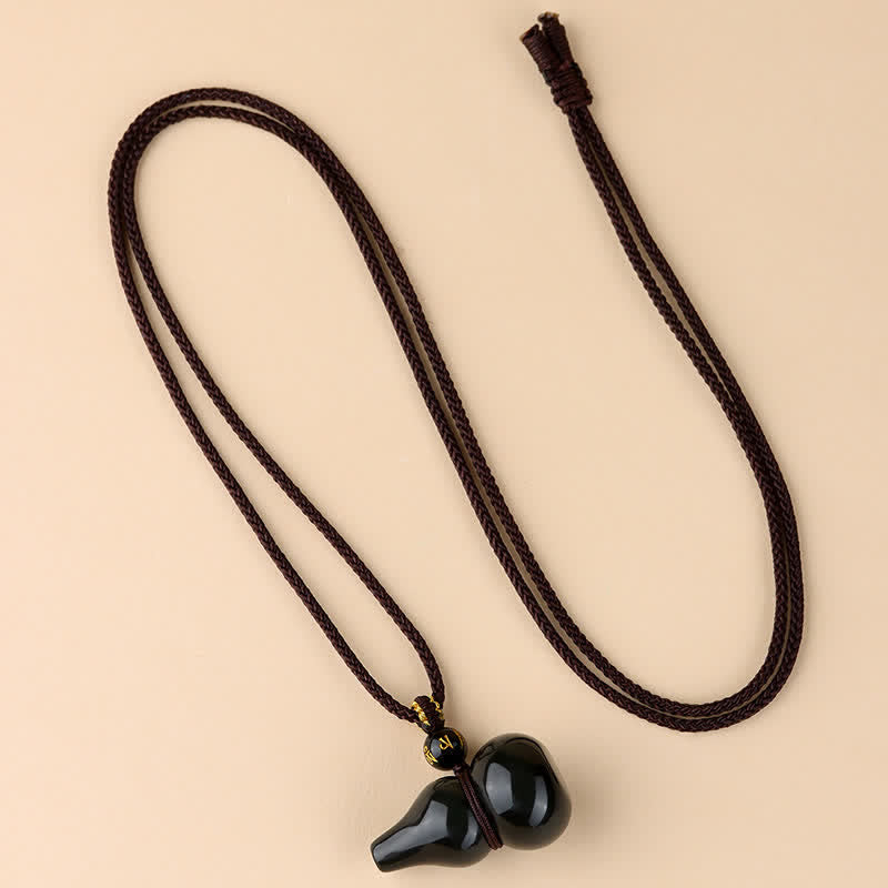 Buddha Stones Rainbow Obsidian Gourd Protection Hand-Woven Pendant Necklace - Rainbow Obsidian(Color Shifts in Light) - image 0