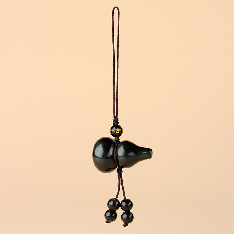Buddha Stones Rainbow Obsidian Gourd Blessing Hand-Woven Phone Hanging Decoration - image 1