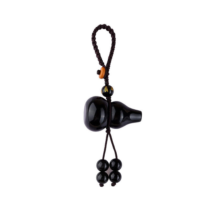 Buddha Stones Rainbow Obsidian Gourd Protection Hand-Woven Vintage Keychains - image 3