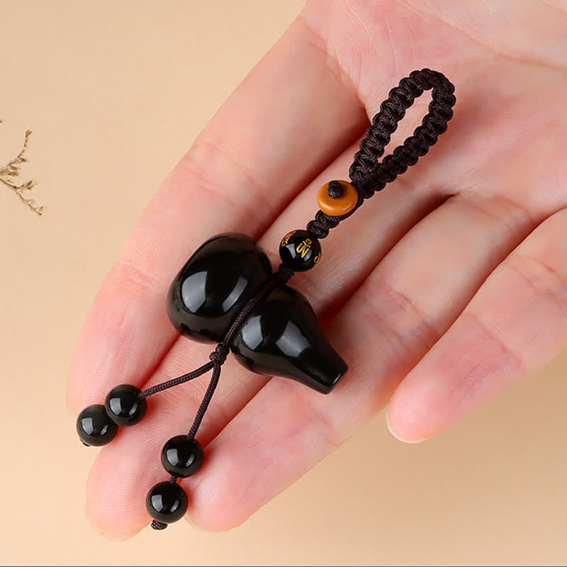 Buddha Stones Rainbow Obsidian Gourd Protection Hand-Woven Vintage Keychains - image 2