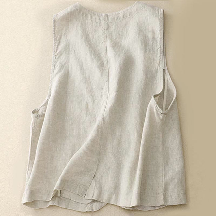 Buddha Stones Summer Casual Minimalist Lines Button-Up Solid Women's Sleeveless Shirts Tank Top With Pocket - image 1