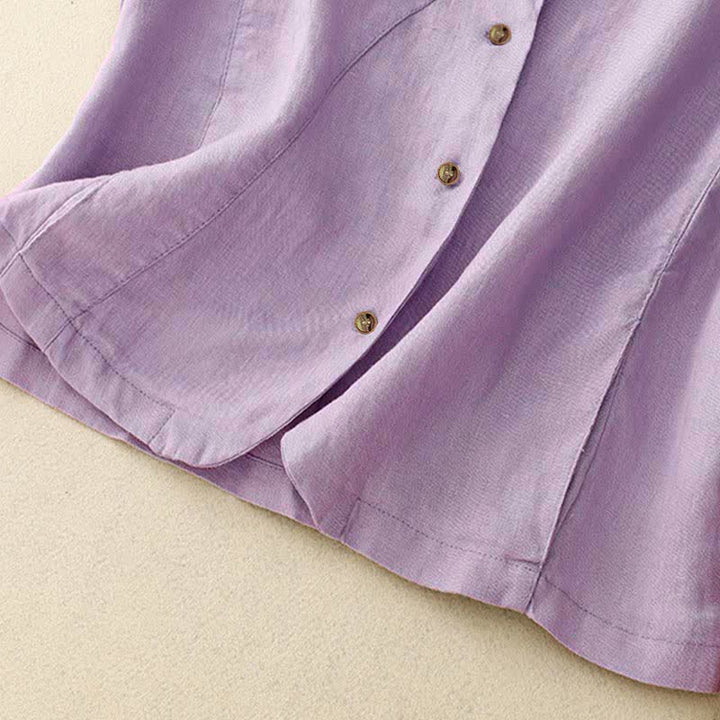 Buddha Stones Summer Casual Minimalist Lines Button-Up Solid Women's Sleeveless Shirts Tank Top With Pocket - image 13
