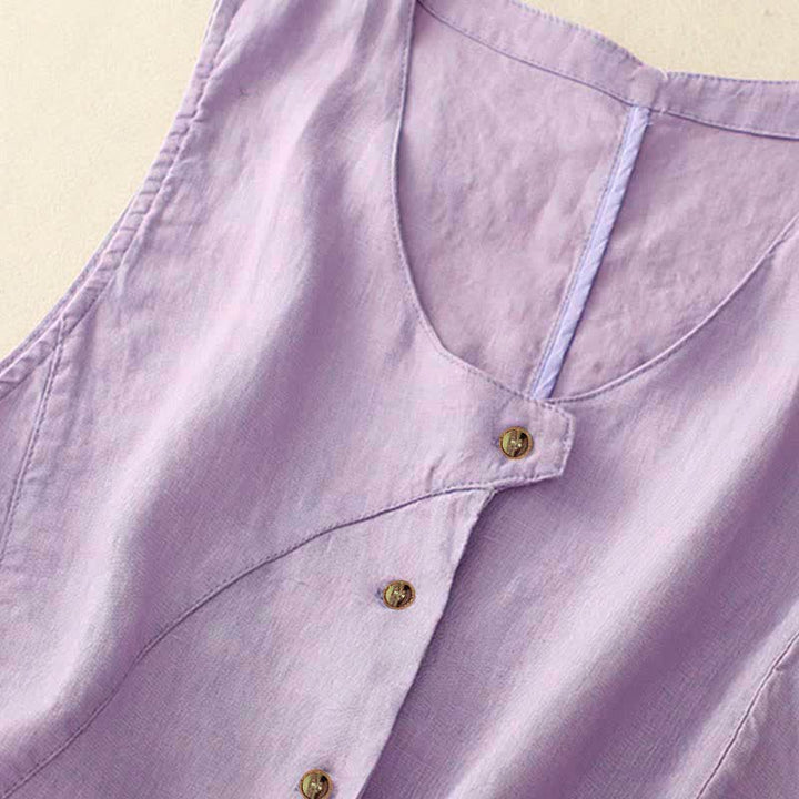 Buddha Stones Summer Casual Minimalist Lines Button-Up Solid Women's Sleeveless Shirts Tank Top With Pocket - image 12
