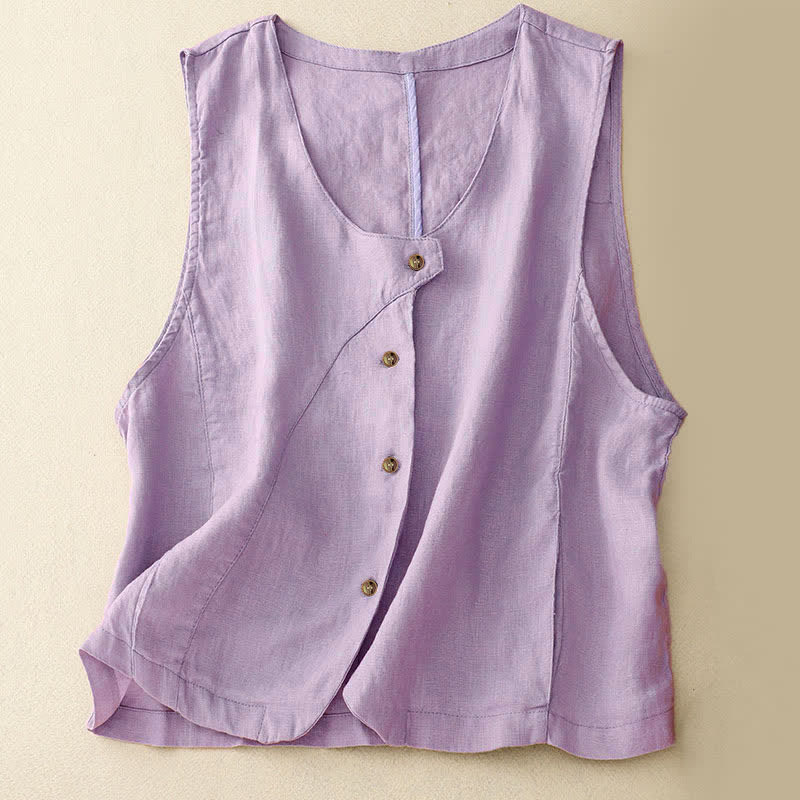 Buddha Stones Summer Casual Minimalist Lines Button-Up Solid Women's Sleeveless Shirts Tank Top With Pocket - Lavender - US12, UK/AU16, EU44 (2XL) - image 11