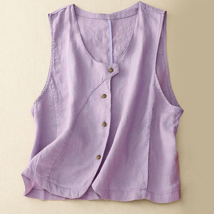 Buddha Stones Summer Casual Minimalist Lines Button-Up Solid Women's Sleeveless Shirts Tank Top With Pocket - Lavender - US12, UK/AU16, EU44 (2XL) - image 11