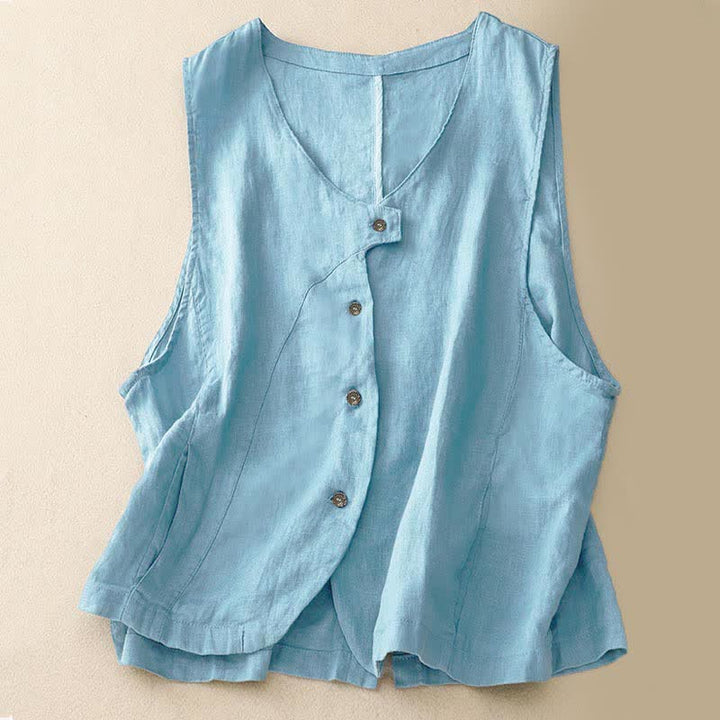 Buddha Stones Summer Casual Minimalist Lines Button-Up Solid Women's Sleeveless Shirts Tank Top With Pocket - LightSkyBlue - US12, UK/AU16, EU44 (2XL) - image 5