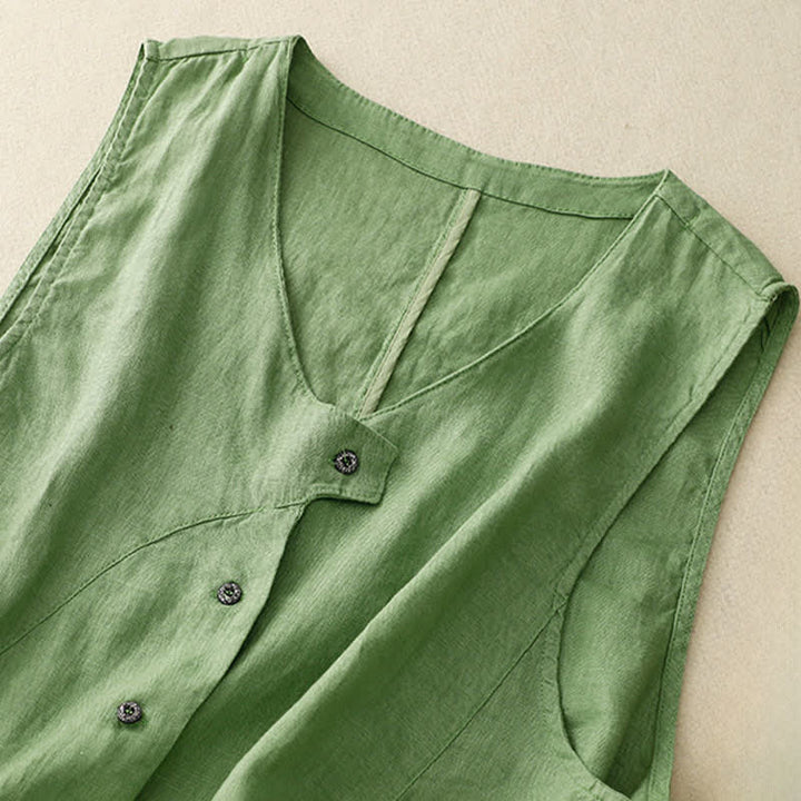 Buddha Stones Summer Casual Minimalist Lines Button-Up Solid Women's Sleeveless Shirts Tank Top With Pocket - image 18