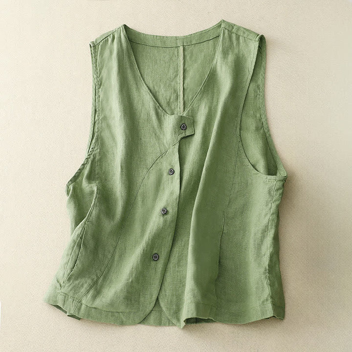 Buddha Stones Summer Casual Minimalist Lines Button-Up Solid Women's Sleeveless Shirts Tank Top With Pocket - DarkSeaGreen - US12, UK/AU16, EU44 (2XL) - image 17