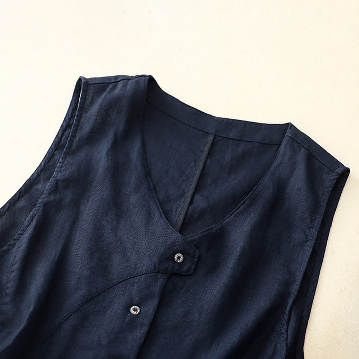 Buddha Stones Summer Casual Minimalist Lines Button-Up Solid Women's Sleeveless Shirts Tank Top With Pocket - image 22