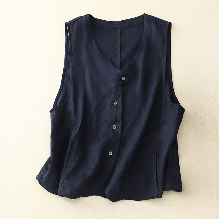 Buddha Stones Summer Casual Minimalist Lines Button-Up Solid Women's Sleeveless Shirts Tank Top With Pocket - MidnightBlue - US12, UK/AU16, EU44 (2XL) - image 21