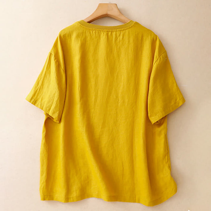 Buddha Stones Summer Casual Embroidery Fish Motif Women's Short Sleeve T-Shirts - image 1