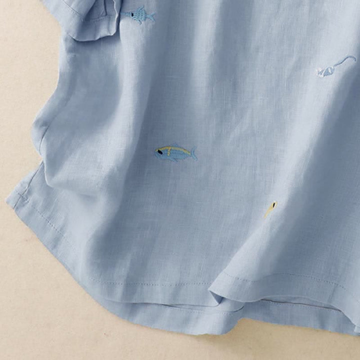 Buddha Stones Summer Casual Embroidery Fish Motif Women's Short Sleeve T-Shirts - image 15