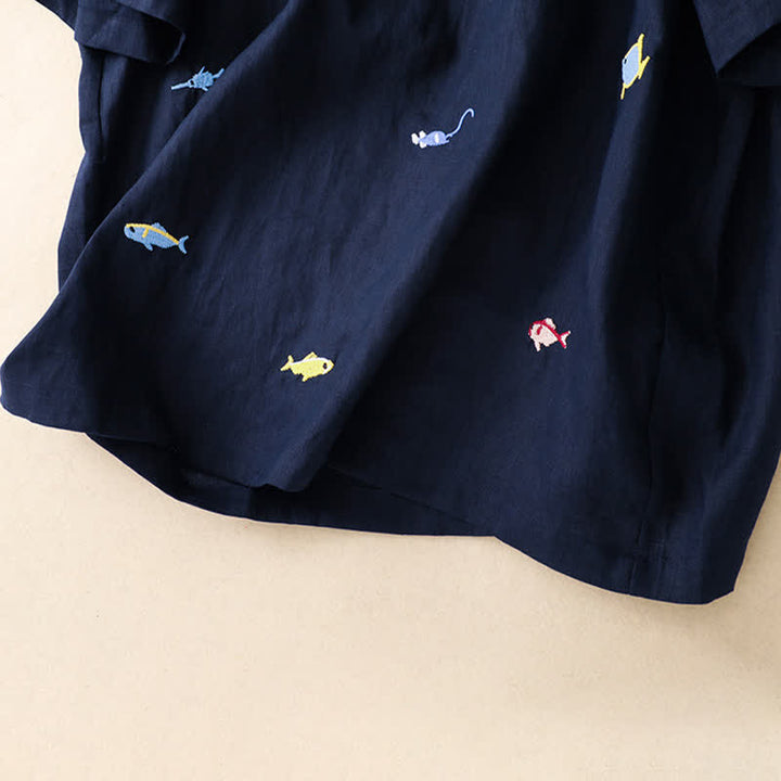 Buddha Stones Summer Casual Embroidery Fish Motif Women's Short Sleeve T-Shirts - image 20
