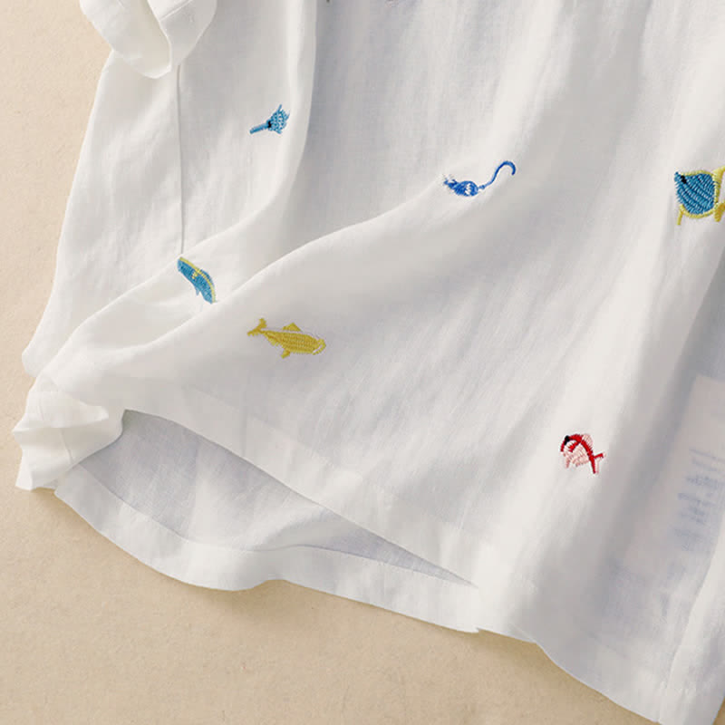 Buddha Stones Summer Casual Embroidery Fish Motif Women's Short Sleeve T-Shirts - image 24