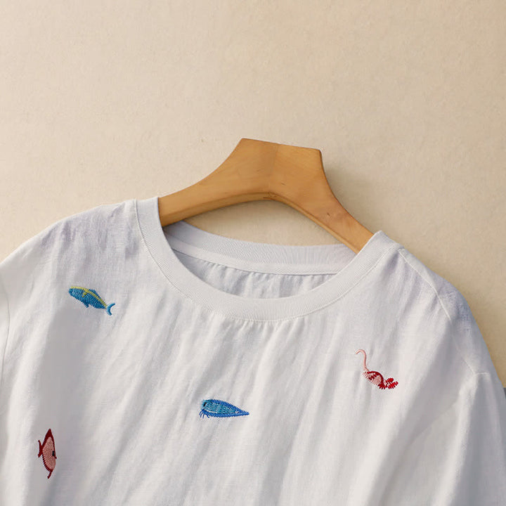 Buddha Stones Summer Casual Embroidery Fish Motif Women's Short Sleeve T-Shirts - image 23