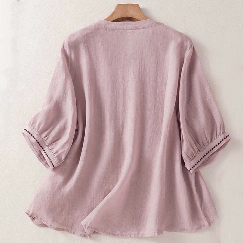 Buddha Stones Summer Casual Solid Embroidery Pleated Front Women's Short Sleeve T-Shirts - image 9