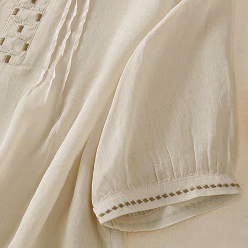 Buddha Stones Summer Casual Solid Embroidery Pleated Front Women's Short Sleeve T-Shirts - image 20