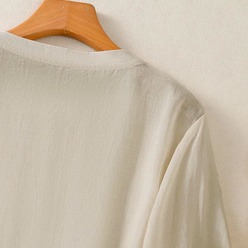 Buddha Stones Summer Casual Solid Embroidery Pleated Front Women's Short Sleeve T-Shirts - image 19