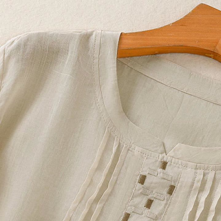 Buddha Stones Summer Casual Solid Embroidery Pleated Front Women's Short Sleeve T-Shirts - image 17