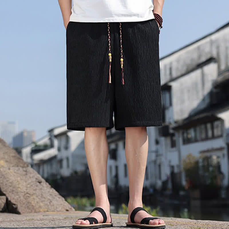 Buddha Stones Summer Casual Drawstring Solid Bermuda Shorts Men's With Pockets - Black - US/UK/AU46, EU56 (5XL) - image 9