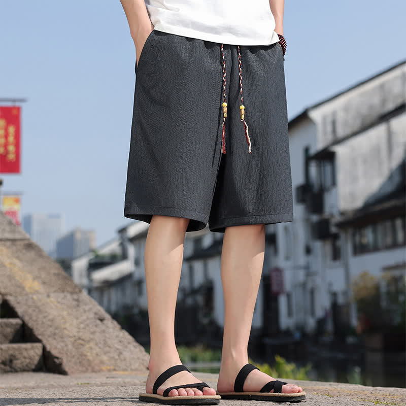 Buddha Stones Summer Casual Drawstring Solid Bermuda Shorts Men's With Pockets - image 30