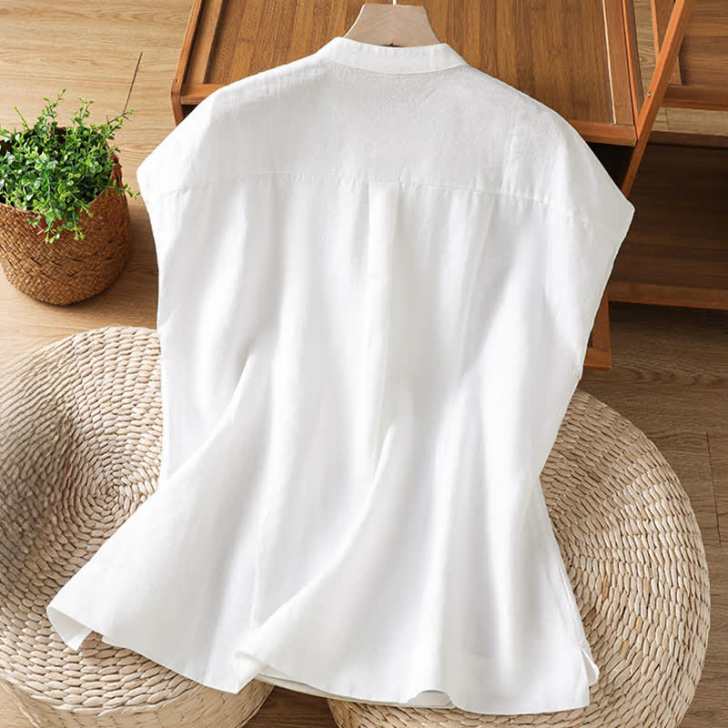 Buddha Stones Summer Casual Pintuck Front Solid Women's Sleeveless Shirts - image 8