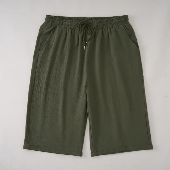 Buddha Stones Summer Casual Drawstring Solid Bermuda Shorts Women's Straight Leg Pants With Pockets - DarkOliveGreen - US14，UK/AU18，EU46 (3XL) - image 5